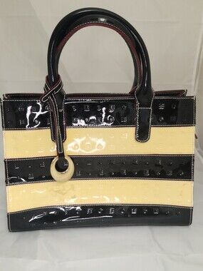 Arcadia Italian Patent Leather Striped Tote